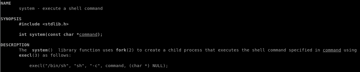 manpage of system()