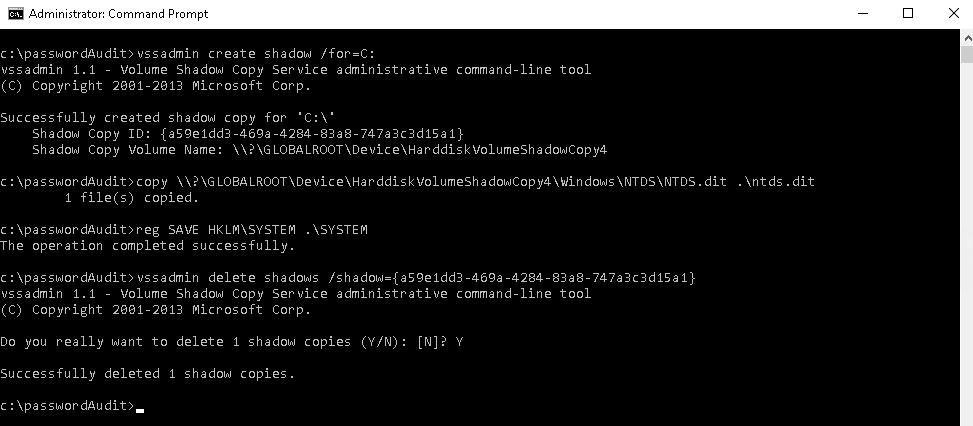VSSAdmin export